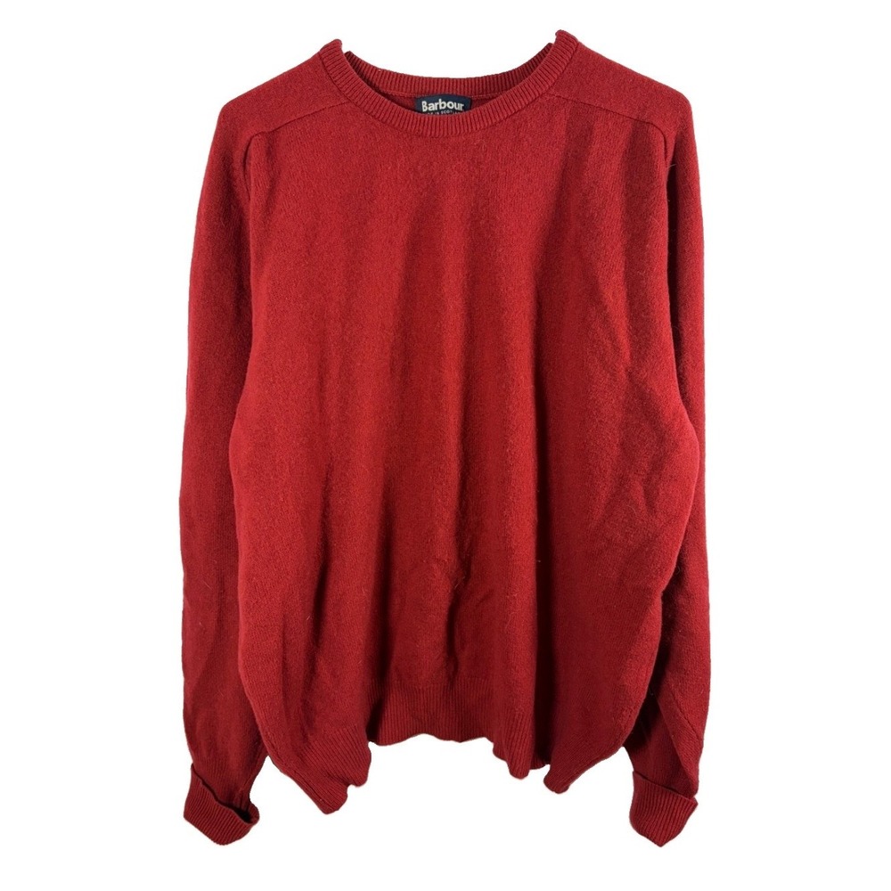 Vintage Barbour Crewneck Sweater Wool Men 2XL Red Made in Scotland Christmas